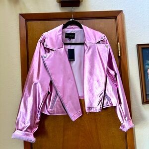 Eloquii Shimmering metallic Pink Leather moto Jacket NWT plus size 22/24
